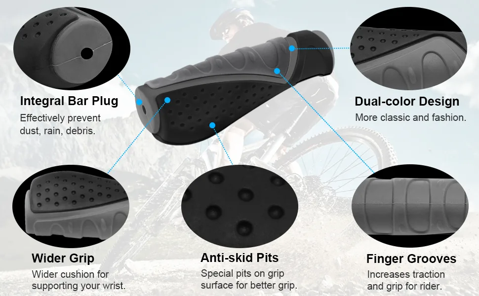 TRELC Antislip Bicycle Handlebars Grips Protector For Bicycle/ Mountain Bike/ Road Bike/ Folding Bike (Black+Grey) - bike grip details