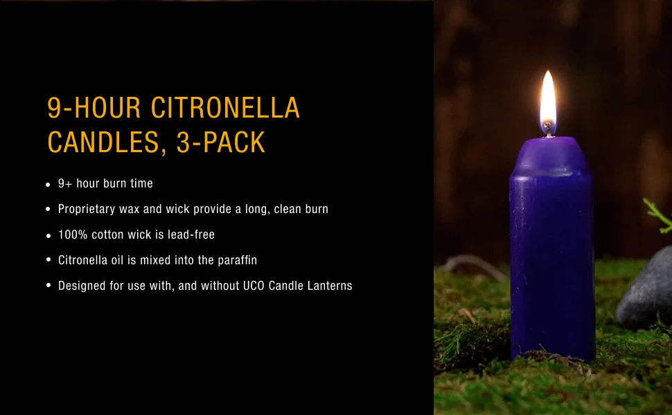UCO 9-Hour Citronella Candles, Long-Burning Candles for Candle Lantern, 3 Pack - candles