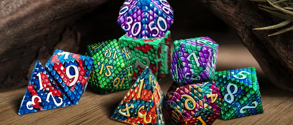 UDIXI 7 Piece Dice Set DND Swirls Iridecent Dice for Dungeons and Dragons Pathfinder DND RPG MTG Table Gaming Dice (Purple Blue) A-purple Blue - product information 1