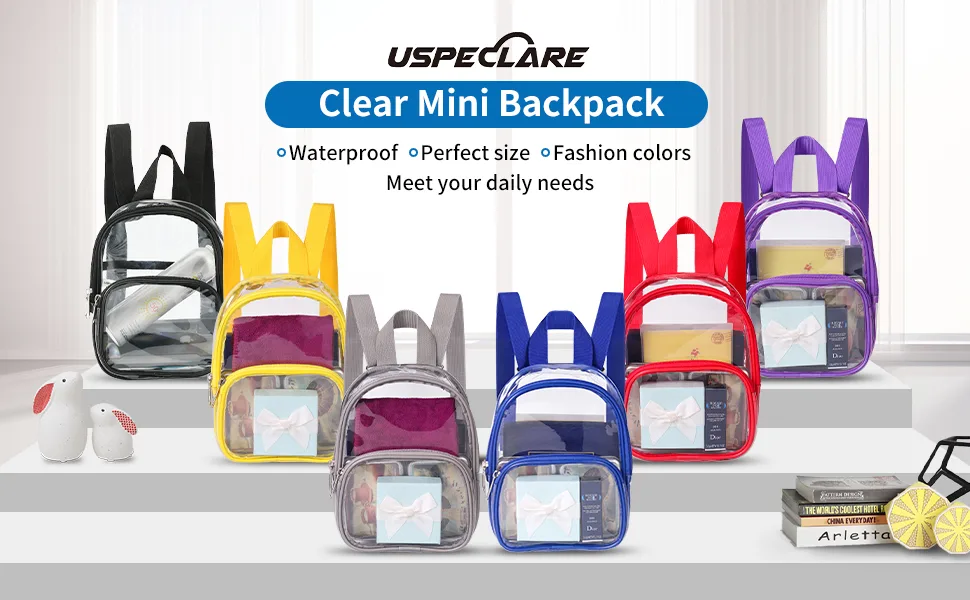 USPECLARE Clear Mini Backpack Stadium Approved, Waterproof Transparent Backpack for Security Travel, Concert & Sport Events (Purple) - Fashion colors