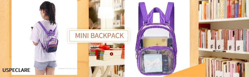 USPECLARE Clear Mini Backpack Stadium Approved, Waterproof Transparent Backpack for Security Travel, Concert & Sport Events (Purple) - PRODUCT SIZE