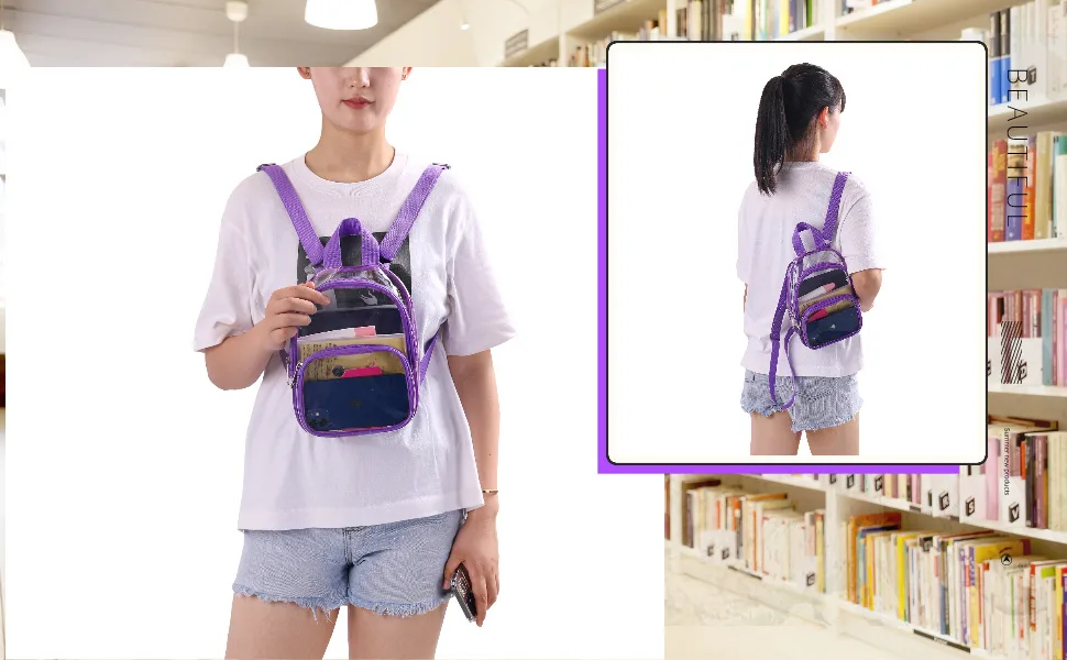 USPECLARE Clear Mini Backpack Stadium Approved, Waterproof Transparent Backpack for Security Travel, Concert & Sport Events (Purple) - USPECLARE CLEAR MINI BACKPACK