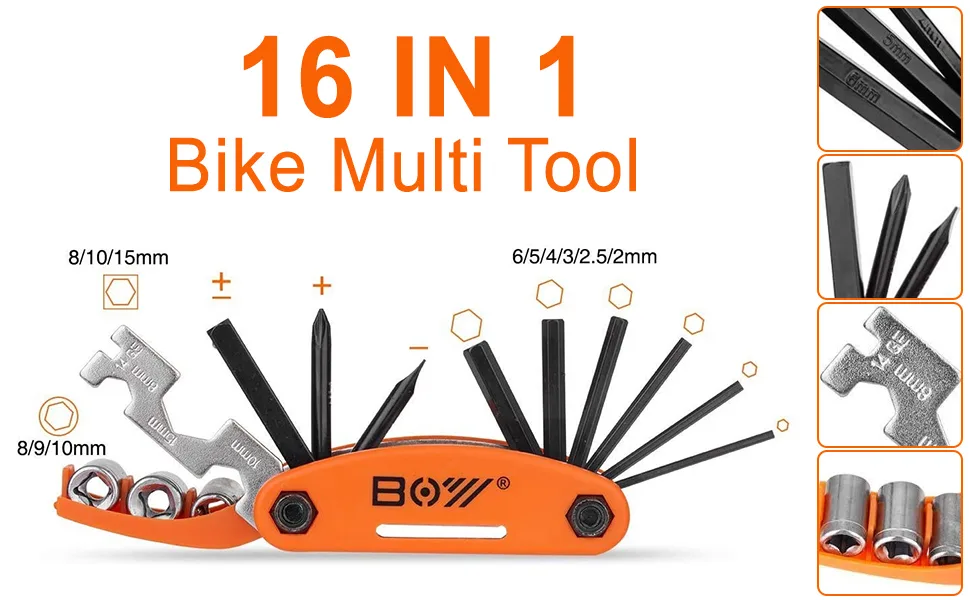 Portable Bike Repair Kit include 16 in 1 Multi Tool, 2 iron Tire Levers and 5 Pre-glued Patch Tire Patch, Metal Files, All in One Mini Tool Bag - bike multitool