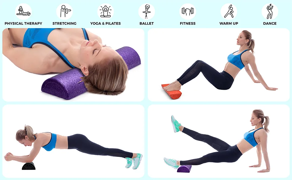 Yes4All High Density Half Round Foam Roller Support Pain Relieved, Physical Therapy, Back, Leg and Muscle Restoration, 12", 18", 24", 36" Black 12 inch - Half foam roller