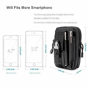 Tactical Molle Pouch Bag - EDC Utility Gadget Waist Bag Pack- Camping Hiking Outdoor Gear - Cell Phone Holster Holder - Black - Size