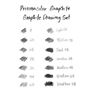 Prismacolor Premier Graphite Drawing Pencils with Erasers & Sharpeners, 18-Piece Set - Prismacolor Premier Graphite Drawing Pencil Set - Swatches