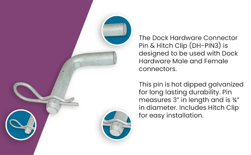 Dock Hardware 3/4" x 3" Connector Pin with Hitch Clip DH-PIN3 - Dock Hardware 3/4