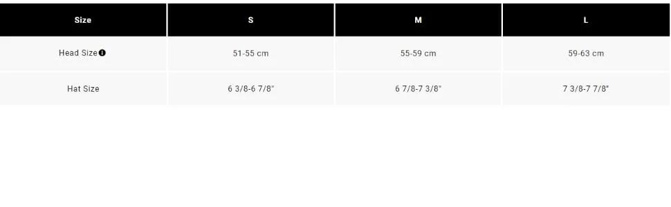 SPEEDFRAME Visor - Speedframe Sizing Chart