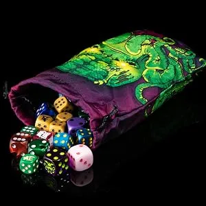 Deluxe Dice Bag: Cthulhu | Large Drawstring Bag 6 x 9 | Printed Fabric | Holds over 100 Dice | Includes One Custom Die | RPG | Roleplaying Game Bag | Tabletop Adventure | From Steve Jackson Games - Cthulhu Dice bag, Steve Jackson Games, RPG