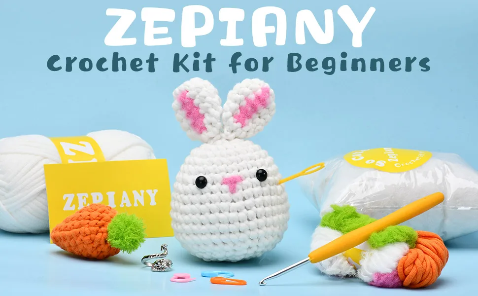 Crochet Kits for Beginners - All-in-One Stuffed Animal Knitting Sets - Step-by-Step Video Tutorials DIY, Rabbit&Carrot Crochet Kits - product information 1