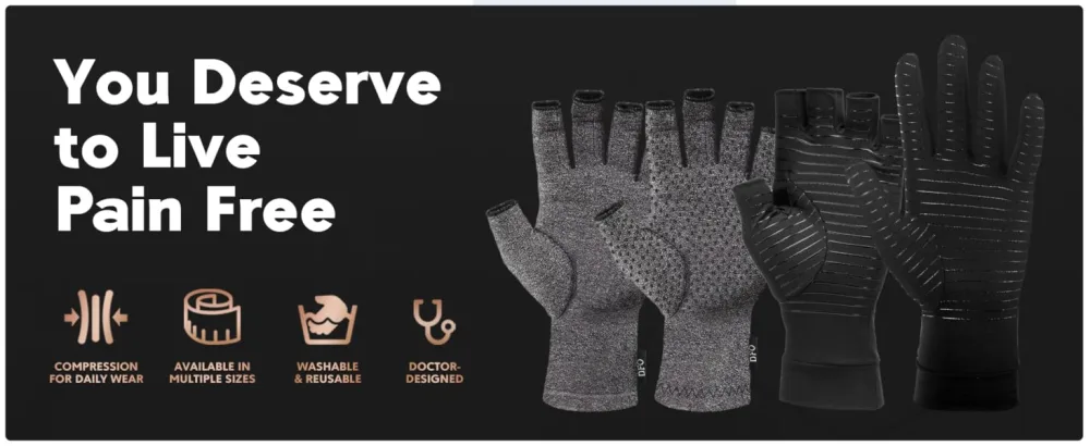 Dr. Frederick's Original Copper Arthritis Glove - 2 Gloves - Perfect Computer Typing Gloves - Fit Guaranteed - Medium Fingerless - Black Medium - copper arthritis gloves