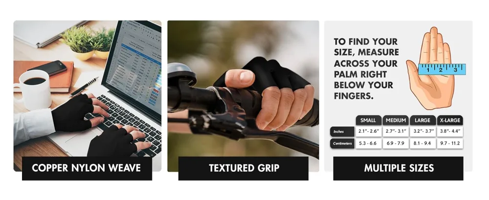 Dr. Frederick's Original Copper Arthritis Glove - 2 Gloves - Perfect Computer Typing Gloves - Fit Guaranteed - Medium Fingerless - Black Medium - copper arthritis gloves