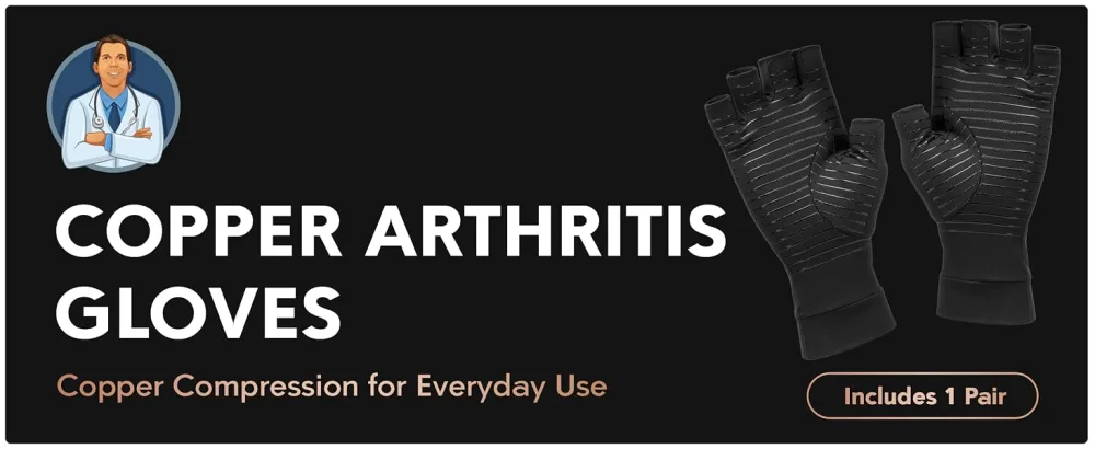 Dr. Frederick's Original Copper Arthritis Glove - 2 Gloves - Perfect Computer Typing Gloves - Fit Guaranteed - Medium Fingerless - Black Medium - copper compression gloves