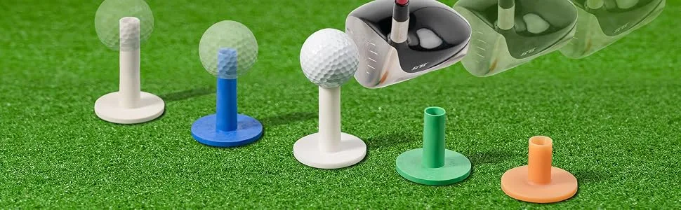 XMWangzi Golf Rubber Tees Practice Training, Driving Putting Chipping Range Mixed Size, Excellent Effect Used with Golf mats and Golf nets, Suitable for Indoor Outdoor Backyard Home Office 5 PCs - Optional Golf Rubber Tee Height in different colors.
