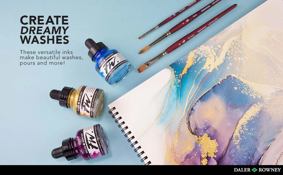 Daler Rowney FW Artists Acrylic Ink 29.5 ML Pot - White - Ink washes
