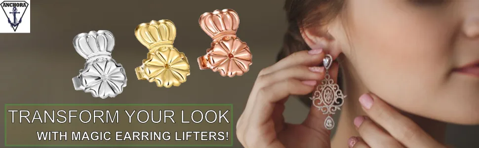 ANCHORA Original Magic Earring Backs for Droopy Ears | Earring Lifters for Heavy Earring | Earing Lifter Backs BAX | Earlobe Secure Clear Miracle - earring lifters