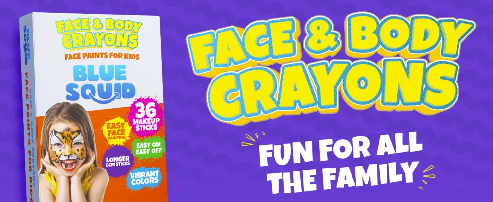 Face Paint Crayons for Kids, Blue Squid 36 Jumbo 3.25" Face & Body Painting Makeup Crayons, Safe for Sensitive Skin, 8 Metallic & 28 Classic Colors, Great for Birthdays & Halloween Makeup 1 Pack - 36 crayon
