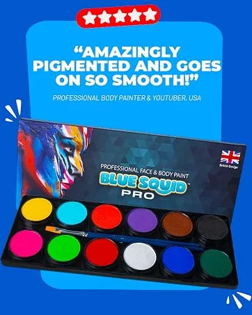 Face Paint Crayons for Kids, Blue Squid 36 Jumbo 3.25" Face & Body Painting Makeup Crayons, Safe for Sensitive Skin, 8 Metallic & 28 Classic Colors, Great for Birthdays & Halloween Makeup 1 Pack - BLUE SQUID