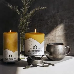 Bluecorn Beeswax 100% Pure Beeswax Pillar Candle: 2"x 4.5" 2"x4.5" - two bluecorn beeswax pillars
