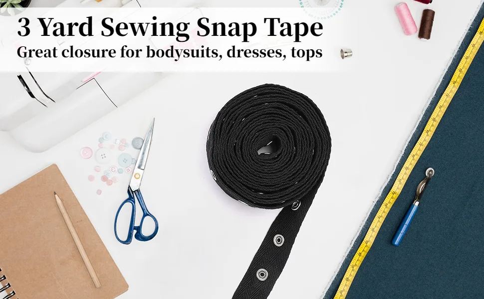 3 Yard Sewing Snap Tape Trim, Snap Button Tape Soft Cloth Sewing Snap, Sewing Snap Ribbon Fastener Press Stud Tape for Sewing DIY Accessories (3 Yard Black) - 3 Yard Sewing Snap Tape Trim