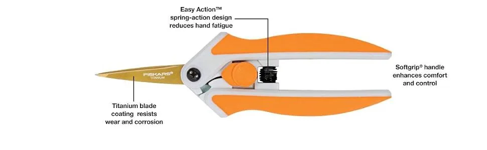 Fiskars Scissors 190520-1001 Titanium Micro-Tip Easy Action Scissors, 6 Inch, Orange Orange/White - product information 2