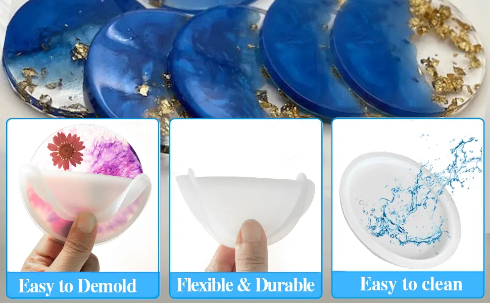 Upgraded 12 Pieces Coaster Resin Molds Set, Funstorm Epoxy Molds Holder Kit with Rectangle Round Coaster molds, Thickened Non-Deformable Material, Silicone Molds for DIY Resin, Home Decoration - RESIN MOLDS