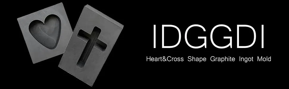 IDGGDI 2 PCS Graphite Ingot Mold Melting Casting Mold for Gold Silver Copper Brass Zinc, Heart Shape & Cross Shape Mold - IDGGDI