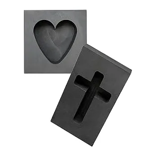 IDGGDI 2 PCS Graphite Ingot Mold Melting Casting Mold for Gold Silver Copper Brass Zinc, Heart Shape & Cross Shape Mold - IDGGDI