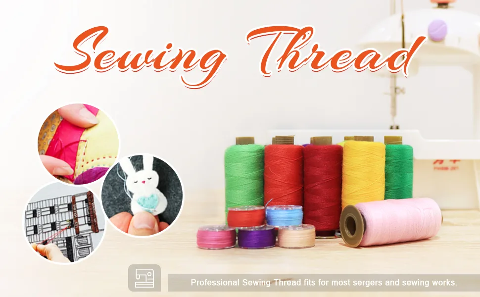 ilauke 50Pcs Bobbins Sewing Threads Kit, 400 Yards per Polyester Thread Spools, Prewound Bobbin with Case for Brother Singer Janome Machine, 25 Colors - Polyester Sewing Thread Kit