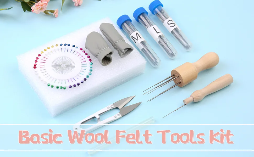 IMZAY Needle Felting Tools, Wool Felting Supplies, Needle Felting Kit with 60 Pcs Needles Felting Needles, Foam Mat, Wooden Handle, Scissors, Perfect for DIY Felting Wool Projects 60PCS - needle felting tools