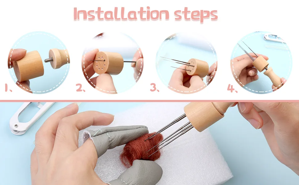 IMZAY Needle Felting Tools, Wool Felting Supplies, Needle Felting Kit with 60 Pcs Needles Felting Needles, Foam Mat, Wooden Handle, Scissors, Perfect for DIY Felting Wool Projects 60PCS - needle felting tools