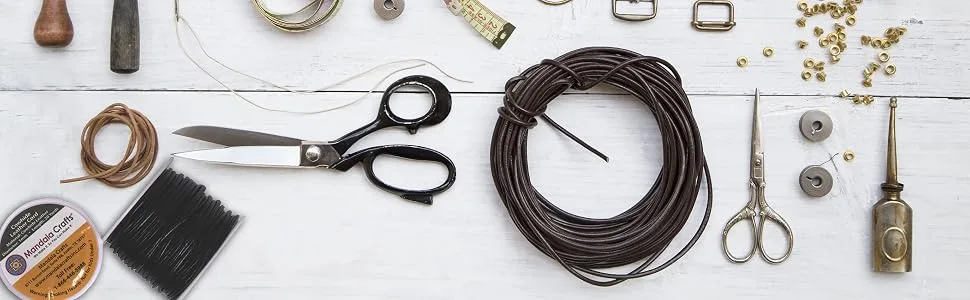 Mandala Crafts Round Cowhide Genuine Leather String Cord, Natural Rawhide Rope for Jewelry Making, Kumihimo Braiding, Shoelaces (2mm, Black) 2mm Black - Round Genine Cowhide Leather Cord Rope String for Jewelry Making Crafting Shoe Lace Crafting
