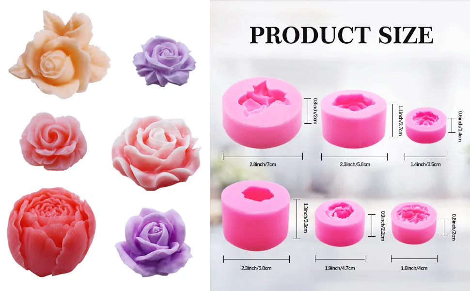 6Pcs 3D Flower Silicone Molds Set, Bloom Rose Silicone Molds for Soap Making ,Peony Molds for Handmade Chocolate, Cupcake, Dessert Decoration (6Pcs A) - Peony Molds for Handmade Chocolate