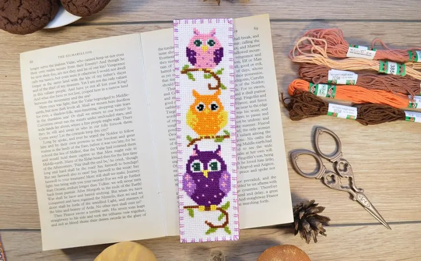 Povitrulya Counted Cross Stitch Kit - DIY Kits for Adults or Kids - Funny Embroidery Bookmark - Easy to Use - Craft Collection - Owls - Counted cross stitch owls