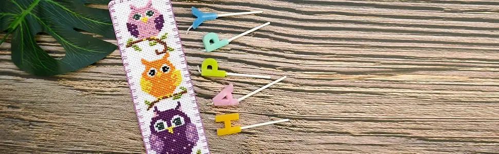 Povitrulya Counted Cross Stitch Kit - DIY Kits for Adults or Kids - Funny Embroidery Bookmark - Easy to Use - Craft Collection - Owls - Embroidery kit