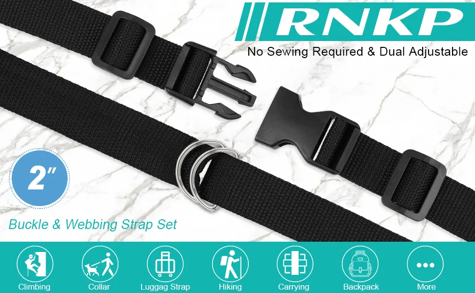 2 Inch Buckles Straps Set, 6 Yards Nylon Webbing Straps with 6 Pcs Quick Side Release Plastic Buckle Dual Adjustable and 12 Pcs Tri-Glide Slide Clip + 6 Pcs Metal D Rings, No Sewing Required - Buckles Strap 2