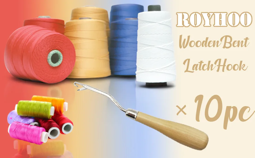 ROYHOO 10PCS Wooden Bent Latch Hook Tool Knitting Tool Needle Hook with Wood Handle for Crafts Carpet - Latch Hook Tool-10