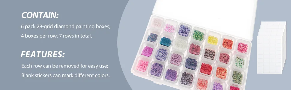 SGHUO 168 Slots 6pcs 28 Grids Diamond Painting Boxes Plastic Organizer, Bead Organizer transparent - SGHUO