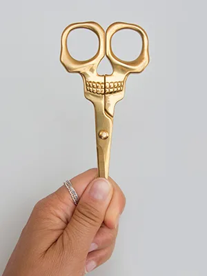 Suck UK Stainless Steel Skull Scissors Novelty Scissors, for General Purpose and Household Use, Gold - skull scissors life image