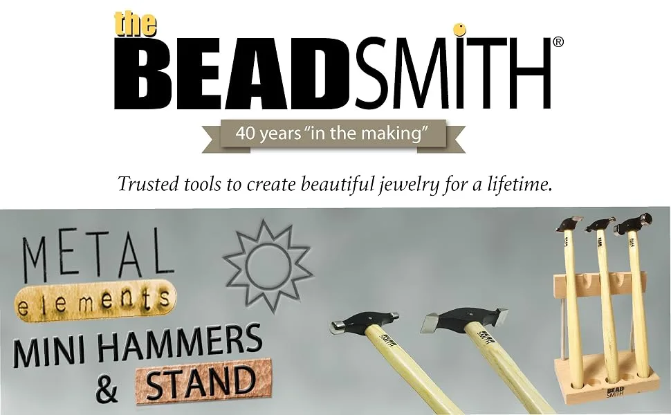 The Beadsmith Sharp Texturing Hammer - 9 Inches with Wooden Handle, 73.5mm,1.2oz Steel Head with Two 12mm Faces - Texturing Tool Used to Add Patterns & Dimension to Metalwork Sharp Texturing 9In. 12mm - Beadsmith 40 years in the making.... Mini Hammers with stand