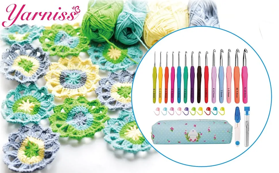 14 Size Crochet Hooks Set,2mm(B)-10mm(N) Ergonomic Crochet Hooks with Case for Arthritic Hands, Extra Long Crochet Needles 14 Size MultiColor - product information 20