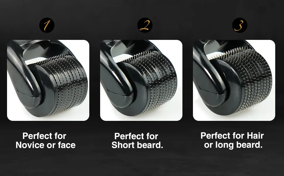 3 Packs Derma Roller for Beard Hair , Microneedle Beard Roller for Face Body,540 Titanium Microneedle Roller for Home Use with Storage Case Black 3 - 3 Packs Derma Roller