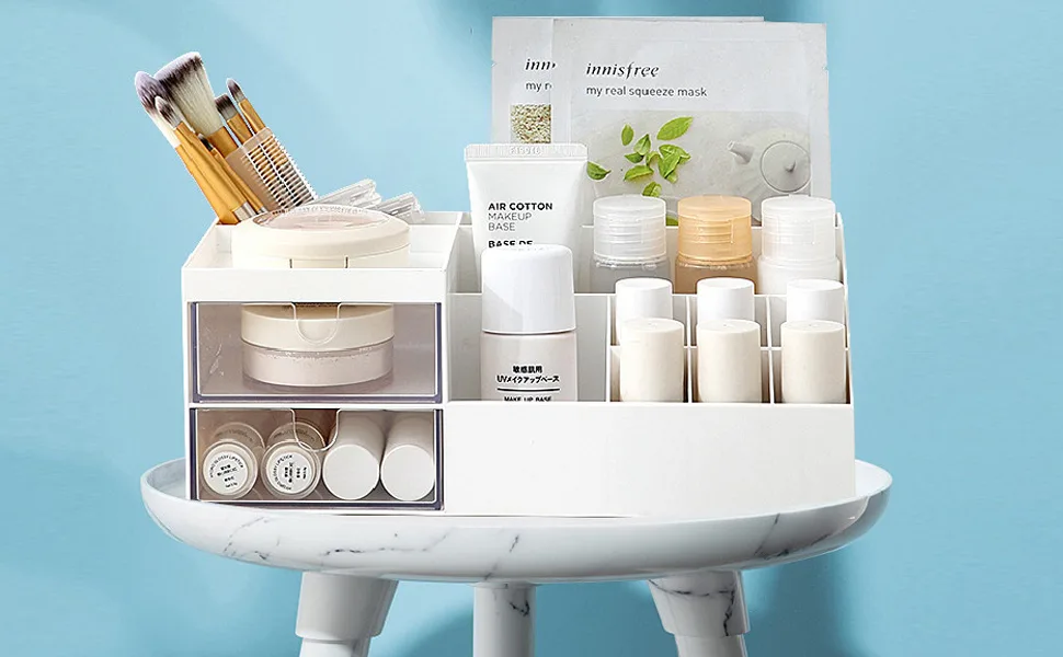 Multifunction Desk Organizer, BREIS Makeup Storage for Eyeshadows, Concealers, Powders, Nail Polish,9.65x 4.8x 3.67 (White) - Makeup Organizer