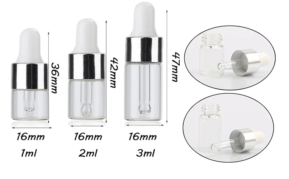 ConStore 50pcs Clear Glass Dropper Bottles Mini Essential Oil Vials with Glass Eye Dropper Empty Cosmetic Lotion Sample Bottles Refillable DIY Cosmetic Container Liquid Perfume (2ml) - product information 2