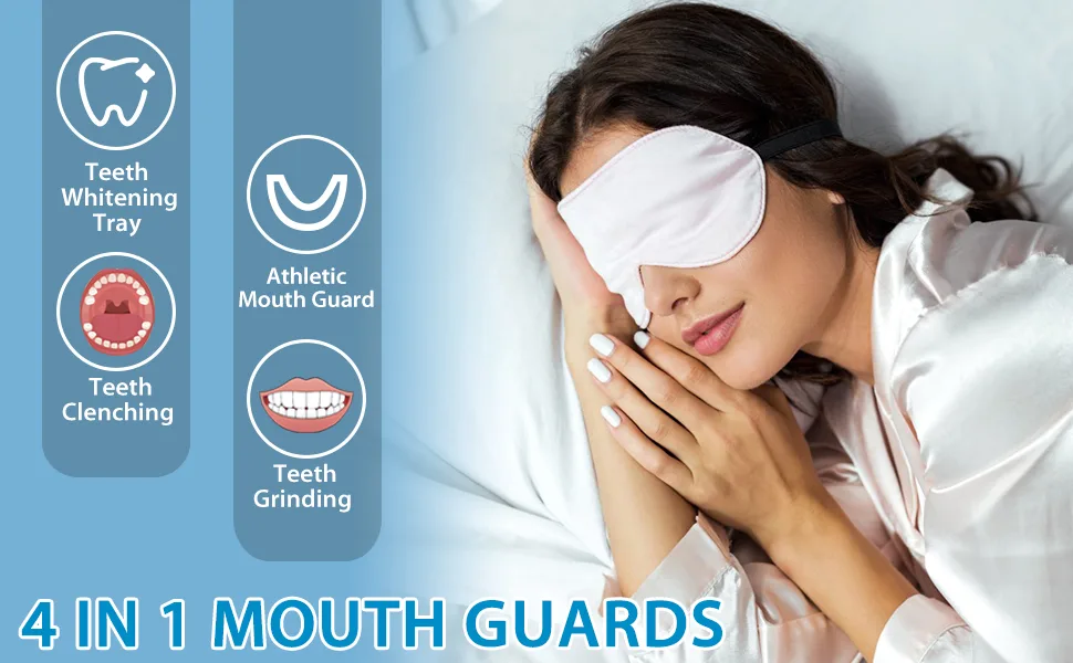 Pack of 8 Moldable Mouth Guards for Grinding Teeth, Professional & Comfortable Dental Night Guards for Teeth Grinding- Stops Bruxism, Eliminates Teeth Clenching- 2 Sizes 8 Pack w/ 2 Hygiene Cases - mouth guard for grinding teeth mouth guards for teeth grinding night guard for teeth grinding