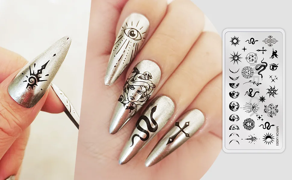 MRFOX 5 Pcs Nail Plates Stamping Set Marbled Punk Spider web heart star theme leaf nail art DIY stamping template - NAIL ART TEMPLATES