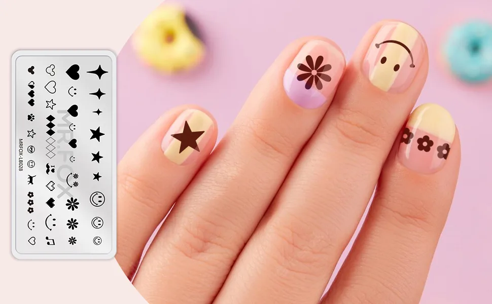MRFOX 5 Pcs Nail Plates Stamping Set Marbled Punk Spider web heart star theme leaf nail art DIY stamping template - NAIL ART TEMPLATES