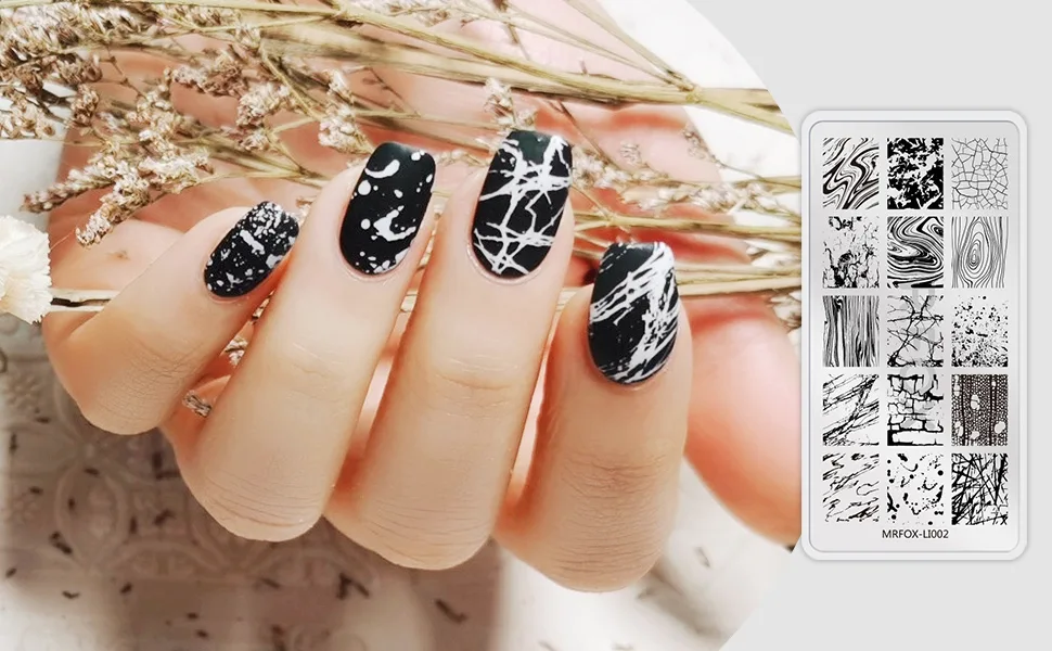 MRFOX 5 Pcs Nail Plates Stamping Set Marbled Punk Spider web heart star theme leaf nail art DIY stamping template - NAIL ART TEMPLATES