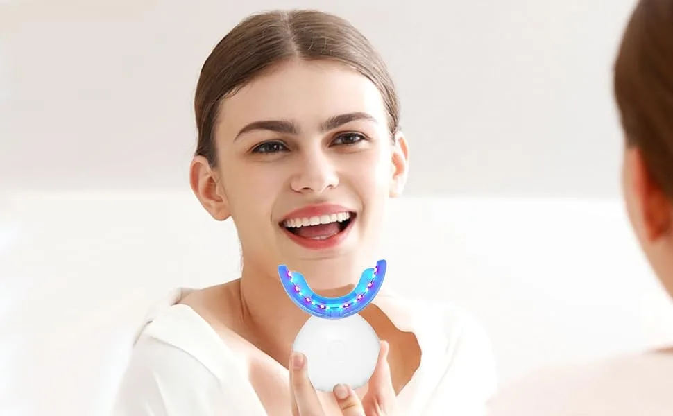 32LED Inductive Charging Tooth whitening System Teeth Bleaching Light-Accelerated Bleaching Trays Kit with 16 Powerful Red & 16Blue LED Lights (White) - How to use?