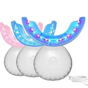 32LED Inductive Charging Tooth whitening System Teeth Bleaching Light-Accelerated Bleaching Trays Kit with 16 Powerful Red & 16Blue LED Lights (White) - teeth cold light Teeth whitening tray